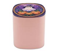 Jubonexis Boîte à bijoux en verre teinté avec fantôme mignon dans un chapeau de sorcière, citrouilles pour femme, organisateur de boucles d'oreilles, organisateur de bijoux rotatif pour colliers