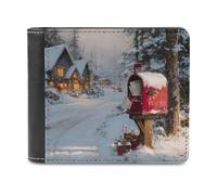 Jubonexis Boîte aux lettres rouge recouverte de neige en cuir synthétique souple à deux volets, porte-monnaie, carte de crédit, porte-cartes fin pour homme et femme