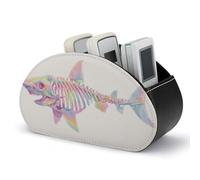 Jubonexis Boîte de rangement en cuir pour télécommandes avec 5 compartiments - Motif squelette de requin pastel arc-en-ciel