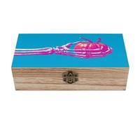 Jubonexis Boîte de rangement rétro en bois avec couvercle à charnière et fermoir à l'avant - Motif squelette de bande dessinée tenant une citrouille