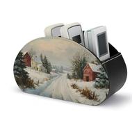 Jubonexis Boîte de rangement vintage en cuir avec 5 compartiments pour télécommande TV Motif arbres à feuilles persistantes