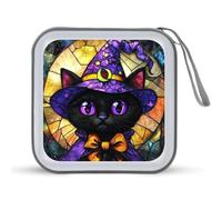 Jubonexis Boîtier de rangement portable en verre teinté pour CD/DVD Motif chaton Noir