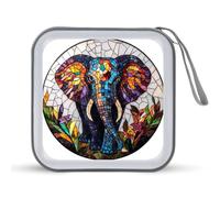 Jubonexis Boîtier de rangement portable pour CD DVD en vitrail éléphant