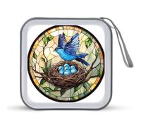 Jubonexis Boîtier de rangement portable pour CD DVD Motif oiseaux bleus