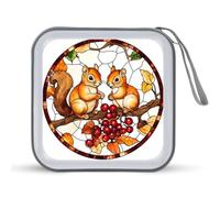 Jubonexis Boîtier de rangement pour CD DVD en vitrail avec deux écureuils