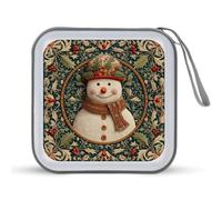 Jubonexis Bonhomme de neige de Noël avec feuilles de houx, étui de rangement portable pour CD, DVD, voiture, maison, voyage