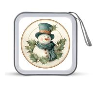 Jubonexis Bonhomme de neige portant un chapeau haut-de-forme, une écharpe, des feuilles de houx, étui de rangement portable pour CD, DVD, voiture, maison, voyage