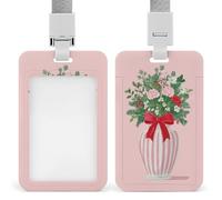 Jubonexis Bouquet de fleurs de Noël avec motif à rayures blanches et roses - Porte-badge rétractable à clip - Porte-carte de protection pour le travail, le bureau, les médecins, les infirmières