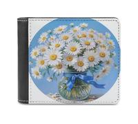 Jubonexis Bouquet de marguerites blanches en cuir synthétique souple - Portefeuille à deux volets - Porte-monnaie - Porte-carte - Durable - Pour homme et femme