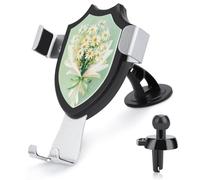 Jubonexis Bouquet de marguerites jaune clair avec ruban vert Support de téléphone de voiture Triangle Clip Base Air Vent Support de téléphone portable Accessoires automobiles pour smartphones