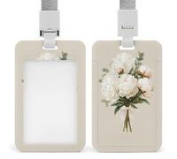 Jubonexis Bouquet de pivoines blanches avec ruban porte-badge rétractable, porte-cartes, porte-cartes, badge nominatif pour travail, bureau, médecin, infirmière