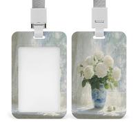 Jubonexis Bouquet de roses blanches dans un vase en porcelaine - Porte-badge rétractable à clip - Porte-carte de protection pour le travail, le bureau, les médecins, les infirmières