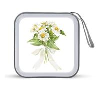 Jubonexis Bouquet of White Zinnia Flower CD Case Boîte de rangement DVD Portable pour voiture, maison, voyage