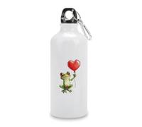 Jubonexis Bouteille d'eau de voyage en aluminium avec motif grenouille et ballon en forme de cœur rouge - Bouteille de sport avec boucle à visser pour homme et femme - 600 ml