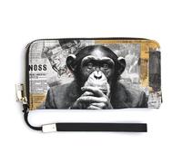 Jubonexis Business Suit Portefeuille long en cuir PU pour journaux graffitis Singe Portefeuille à deux volets, porte-monnaie, carte de crédit, stockage d'argent durable pour homme et femme