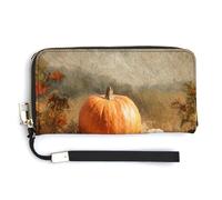 Jubonexis Caisse en bois, citrouilles, récolte d'automne, pochette en cuir synthétique, portefeuille long à deux volets, porte-monnaie, carte de crédit, porte-monnaie, rangement de l'argent pour homme