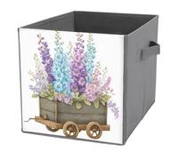 Jubonexis Chariot de rangement en bois avec delphiniums Foxgloves Cubes de rangement cubes de rangement pliables en tissu décoratif Paniers de rangement avec poignées pour étagères, placards, 27 x 27