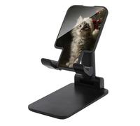 Jubonexis Chaton gris portant un chapeau de Père Noël Support de téléphone portable pliable et réglable pour bureau