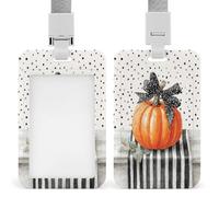 Jubonexis Chemin de table noir et blanc rayé orange citrouille porte-badge rétractable avec clip pour carte de protection, badge nominatif, étiquette de nom pour travail, bureau, médecin, infirmière