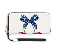 Jubonexis Cherries Portefeuille horizontal à deux volets en cuir synthétique avec rayures blanches et rouges pour pièces de monnaie, cartes de crédit, stockage d'argent pour homme et femme