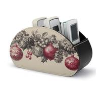 Jubonexis Christmas Rnaments Boîte de rangement vintage en cuir avec 5 compartiments pour télécommande TV Motif pommes de pin houx baies
