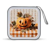Jubonexis Citrouille d'Halloween sur nappe à carreaux, étui de rangement portable pour CD, DVD, voiture, maison, voyage