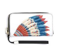 Jubonexis Coiffe traditionnelle indigène à plumes simple en cuir synthétique long portefeuille à deux volets, porte-monnaie de crédit, porte-cartes durable pour homme et femme