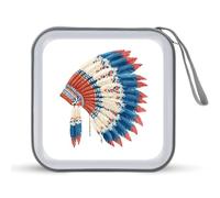 Jubonexis Coiffe traditionnelle indigène à plumes simple étui de rangement CD DVD étui de rangement portable pour voiture, maison, voyage