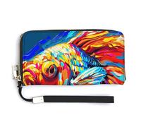 Jubonexis Color Fish Portefeuille long à deux volets en cuir synthétique pour pièces de monnaie, cartes de crédit, stockage d'argent pour homme et femme