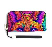 Jubonexis Color Fox Face Portefeuille long en cuir synthétique à deux volets, porte-monnaie, carte de crédit, porte-cartes et argent pour homme et femme