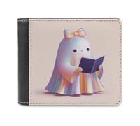 Jubonexis Coquette Bow Ghost Reading A Book Portefeuille en cuir PU souple à deux volets, porte-monnaie, carte de crédit, porte-monnaie, portefeuille fin et durable pour hommes et femmes