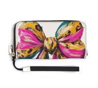 Jubonexis Coquette Bow Iridescent Rainbow Brushstroke Portefeuille long en cuir synthétique à deux volets, porte-monnaie, carte de crédit, porte-cartes durable pour homme et femme