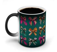 Jubonexis Coquette Bow irisé léopard pois changeant de couleur tasse à café en céramique à changement de chaleur tasse à café fantaisie drôle thé eau tasse 325 ml