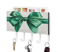 Jubonexis Coquette - Porte-clés horizontal en forme de ruban aquarelle avec nœud vert - Support mural avec 5 crochets en acrylique pour la maison, le bureau, l'entrée