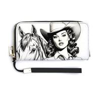 Jubonexis Country Western Portefeuille long à deux volets en cuir synthétique pour fille Chapeau de cowboy Coquette Porte-monnaie Carte de crédit Porte-cartes Stockage d'argent pour homme et femme