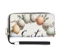 Jubonexis Couronne d'asters avec œufs de couleur pastel en cuir synthétique - Portefeuille long à deux volets - Porte-monnaie - Porte-carte - Rangement de l'argent pour homme et femme