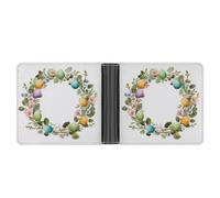 Jubonexis Couronne de printemps de Pâques avec fleurs, œufs verts, portefeuille à deux volets en cuir synthétique souple, porte-monnaie, carte de crédit, portefeuille fin durable pour hommes et femmes