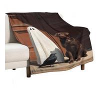 Jubonexis Couverture anti-boulochage motif chien chocolat, corbeau noir, fantôme blanc, couverture confortable et durable pour chambre à coucher, salon, canapé, sofa, lit, 127 x 152,4 cm