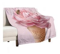 Jubonexis Couverture anti-boulochage, motif fleur et abeille de crème glacée, couverture confortable et durable pour chambre à coucher, salon, canapé, lit, 130 x 150 cm