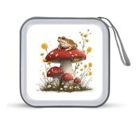 Jubonexis Crapaud mignon marron sur champignon rouge étui de rangement CD DVD étui de rangement portable pour voiture, maison, voyage