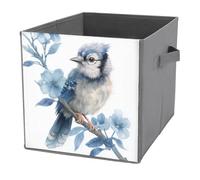 Jubonexis Cubes de rangement cubiques pliables en tissu décoratif avec poignées pour étagères, placards, aquarelle, motif oiseau bleu sur branche d'arbre, 27 x 27 cm