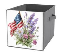 Jubonexis Cubes de rangement cubiques pliables en tissu décoratif avec poignées pour étagères, placards, motif drapeau américain aquarelle, bouquet floral, 27 x 27 cm