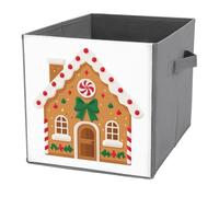 Jubonexis Cubes de rangement en forme de maison en pain d'épice avec nœud vert - Paniers de rangement décoratifs pliables en tissu avec poignées pour étagères, placards, 27 x 27 cm