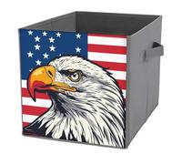 Jubonexis Cubes de rangement en forme de tête d'aigle à tête d'aigle à tête du drapeau américain - Paniers de rangement pliables en tissu décoratif avec poignées pour étagères, placards, 27 x 27 cm