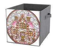 Jubonexis Cubes de rangement pliables en forme de sucre d'orge en verre teinté pour maison, Noël, paniers de rangement décoratifs en tissu avec poignées pour étagères, placards, 27 x 27 cm