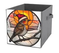 Jubonexis Cubes de rangement pliables en forme d'oiseau portant un petit chapeau de Père Noël en verre teinté - Paniers de rangement décoratifs en tissu avec poignées pour étagères, placards, 27 x 27