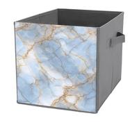 Jubonexis Cubes de rangement pliables en marbre de couleur bleu pastel doré et bleu avec poignées pour étagères, placards, 27 x 27 cm