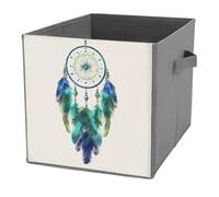 Jubonexis Cubes de rangement pliables en tissu attrape-rêves avec poignées pour étagères, placards, 27 x 27 cm, bleu et vert