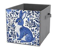 Jubonexis Cubes de rangement pliables en tissu avec poignées pour étagères, placards, 27 x 27 cm, bleu et blanc, silhouette de lapin