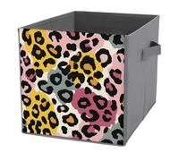 Jubonexis Cubes de rangement pliables en tissu avec poignées pour étagères, placards, 27 x 27 cm - Imprimé léopard - Rouge/marron